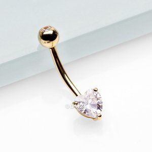 14 Karat Gold Prong Set Heart Gem Belly Button Ring